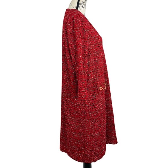 Ming Wang Womens Red Textured Knit Dress With Gold Chain Accents Size M - Picture 2 of 8